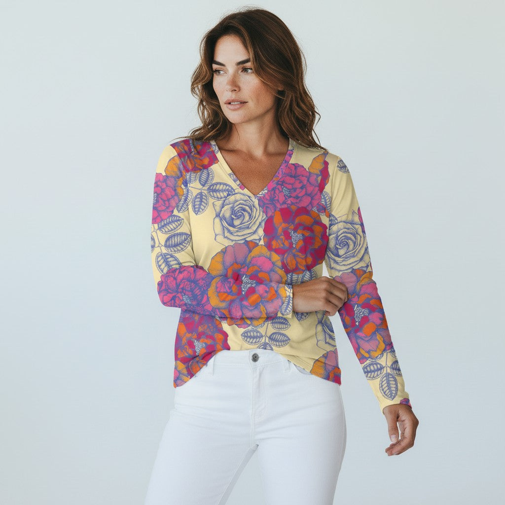 The Everyday V-Neck in Saffron Garden