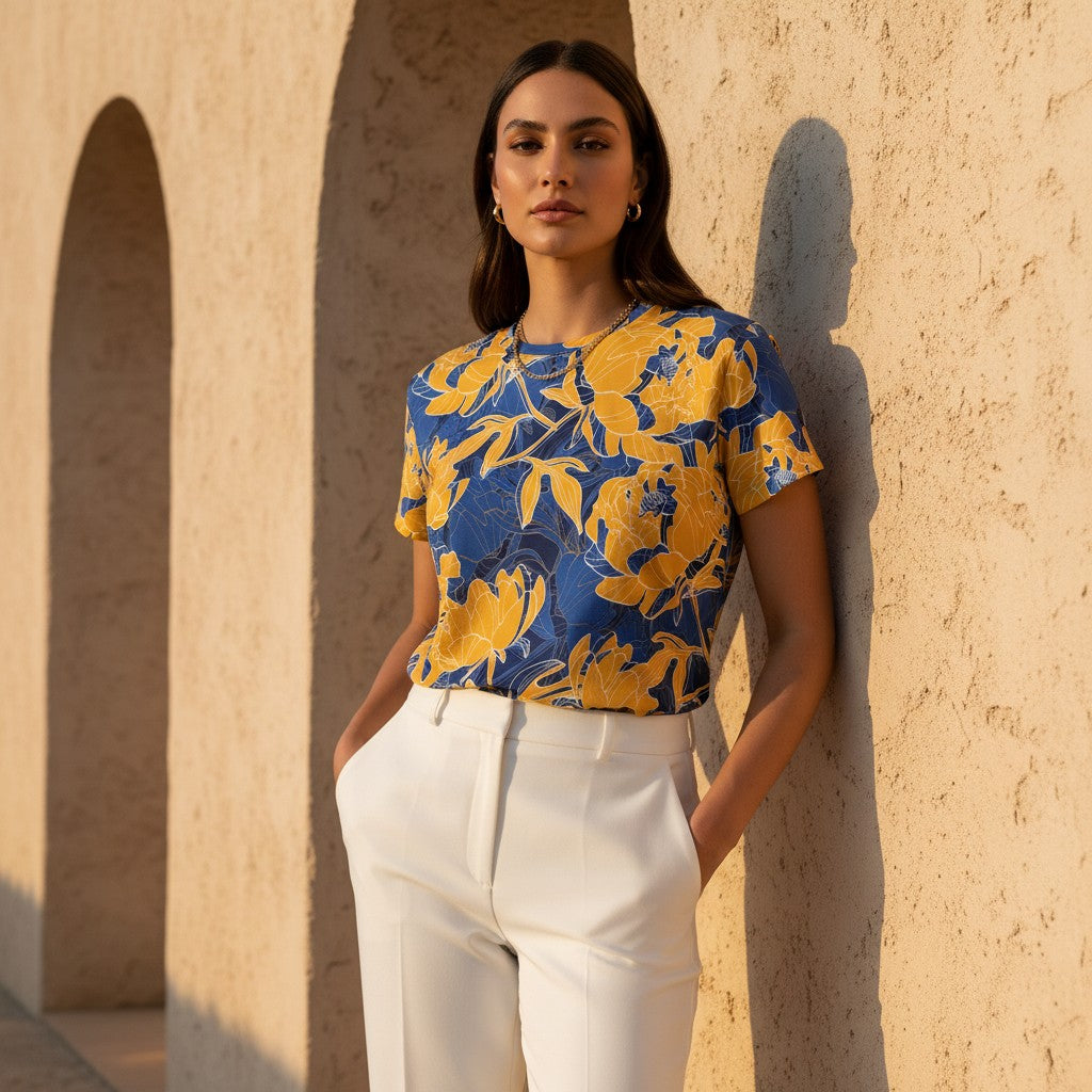 The Everyday Bloom Tee in Midnight Clementine