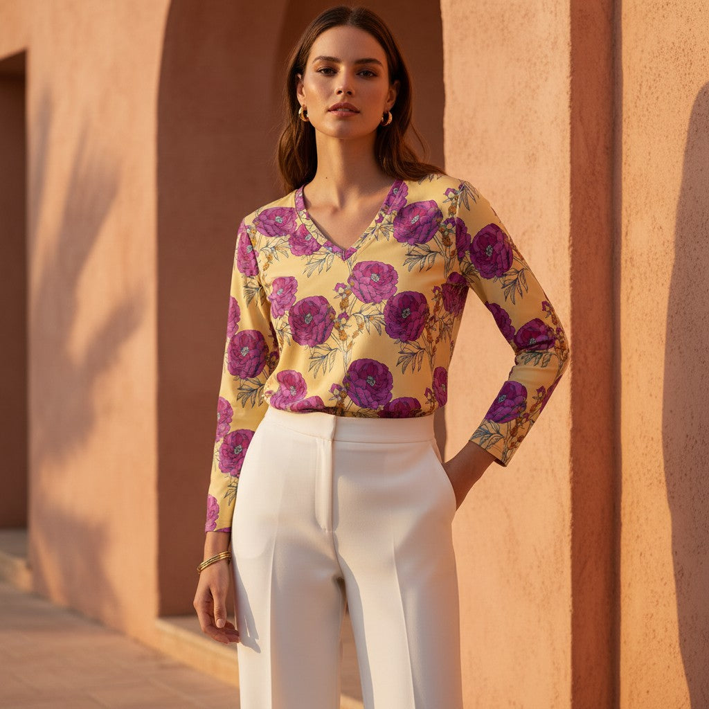 The Everyday V-Neck in Golden Peony