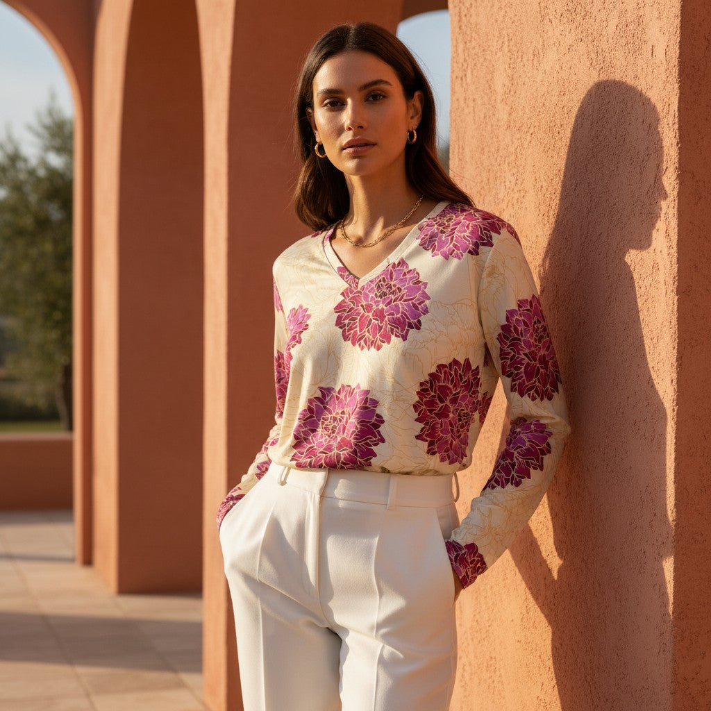 The Everyday V-Neck in Atelier Dahlia