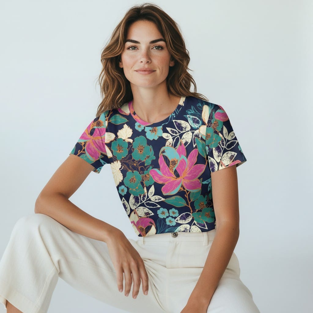 The Everyday Tee in Midnight Lotus Garden
