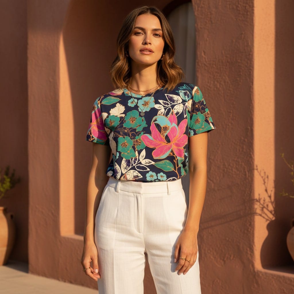 The Everyday Tee in Midnight Lotus Garden