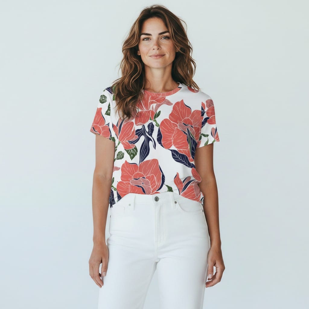 The Everyday Bloom Tee in Coral Botanica