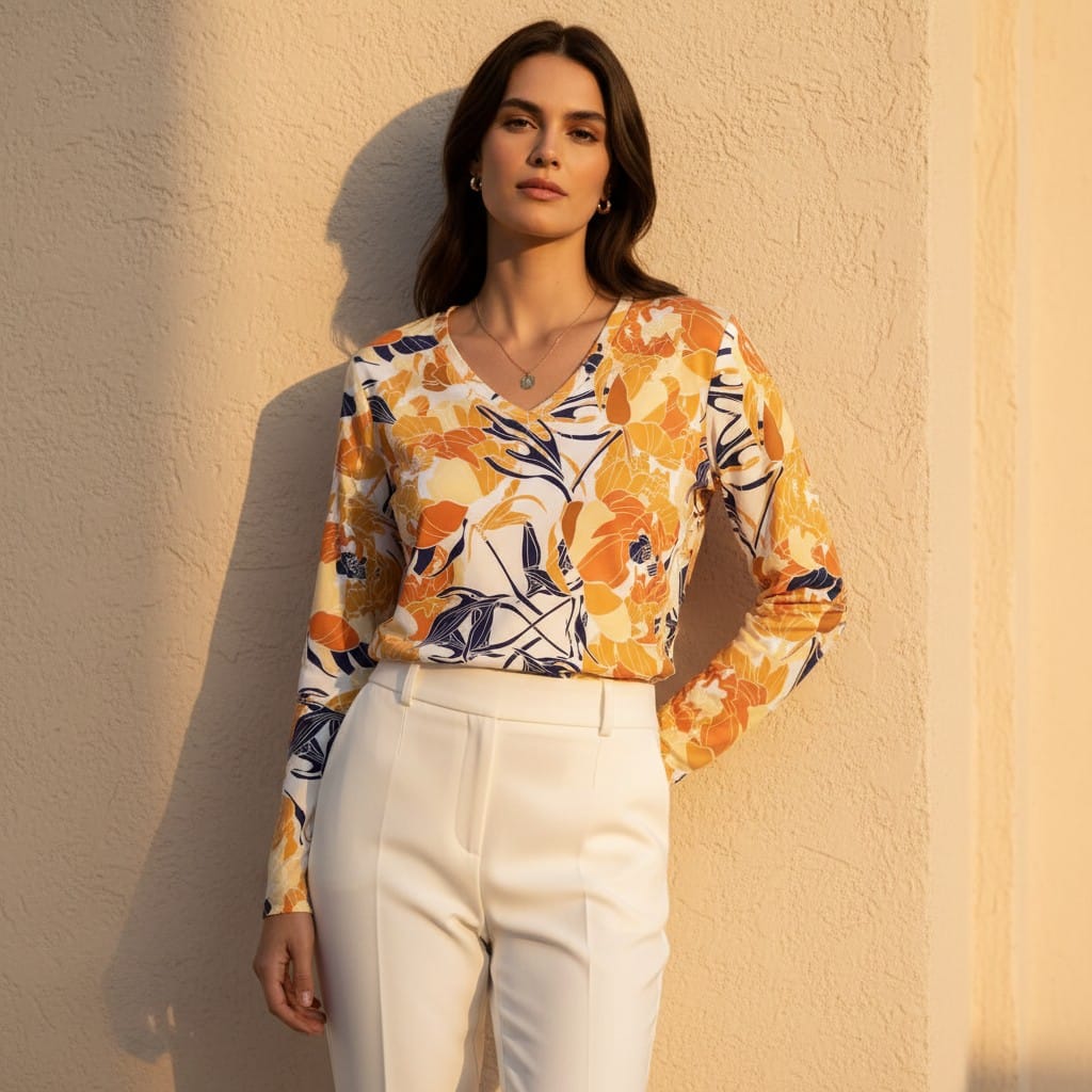 The Everyday V Neck in Apricot Bloom