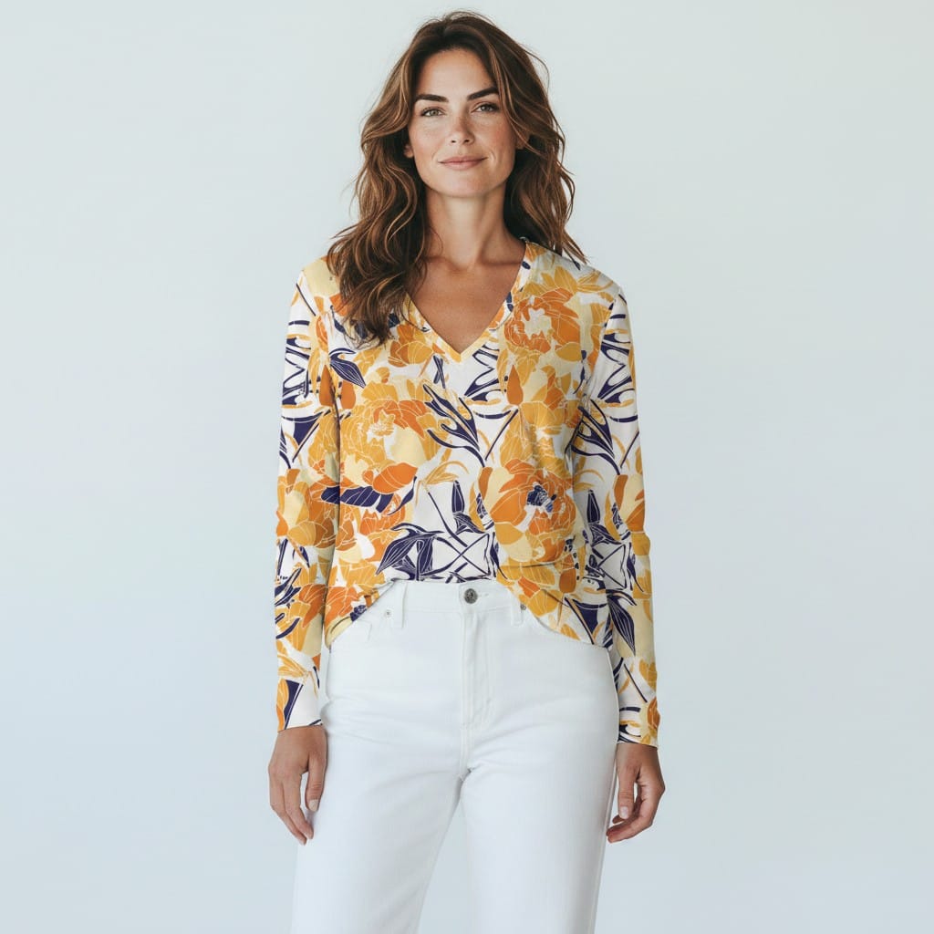 The Everyday V Neck in Apricot Bloom