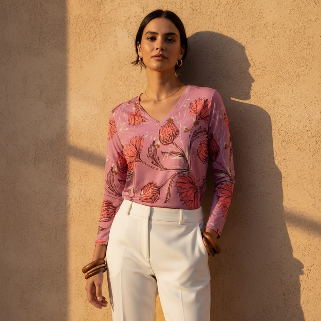 The Everyday V-Neck in Wild Rose Drift