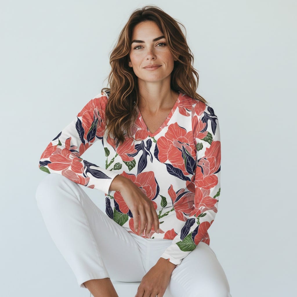 The Everyday V-Neck in Coral Botanica