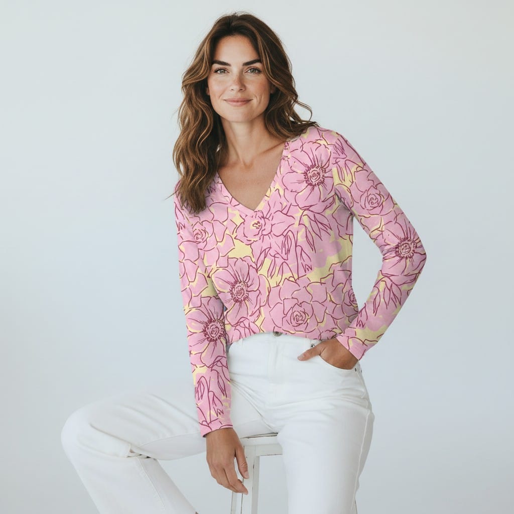 The Everyday V-Neck in Blush Petals