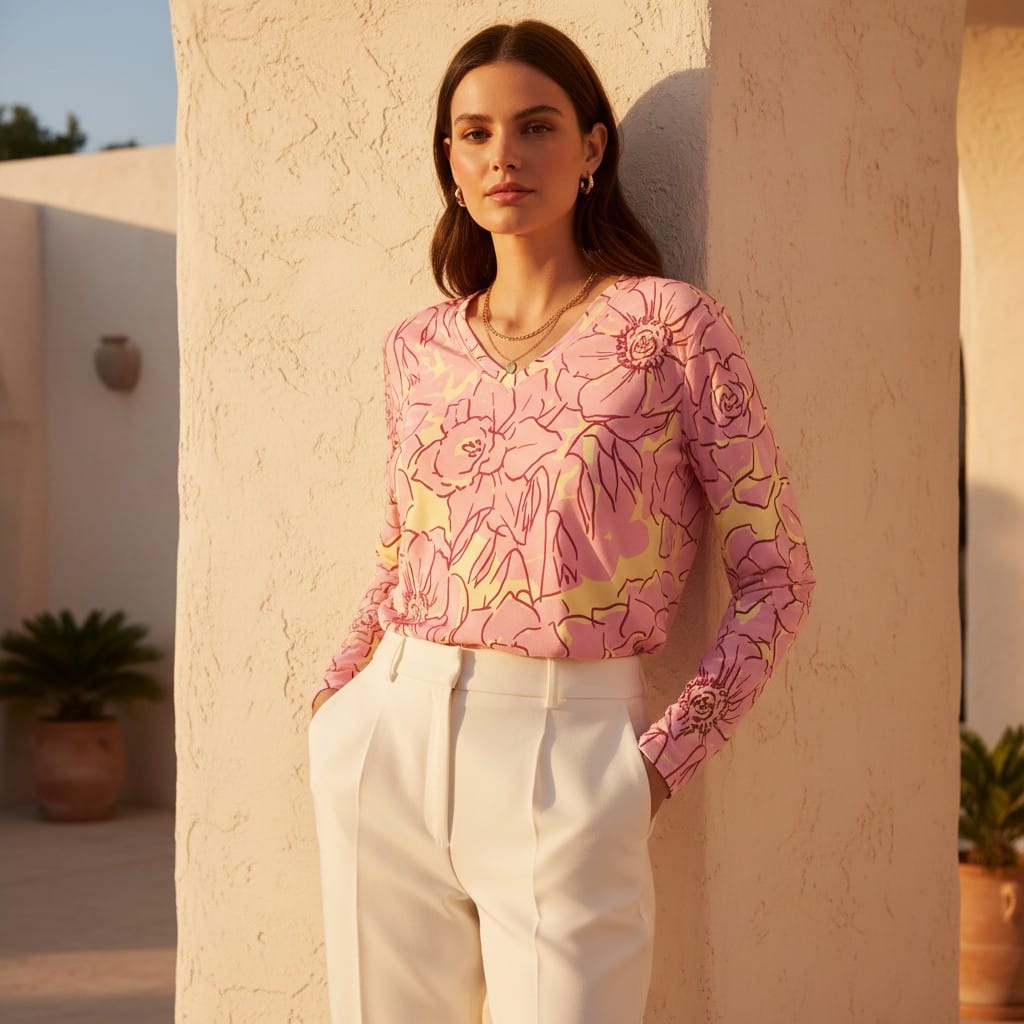 The Everyday V-Neck in Blush Petals