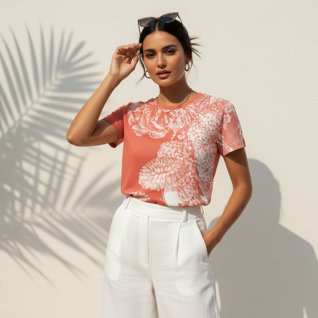 The Everyday Bloom Tee in Coral Lace