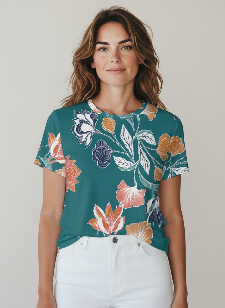 The Everyday Bloom Tee in Teal Botanica