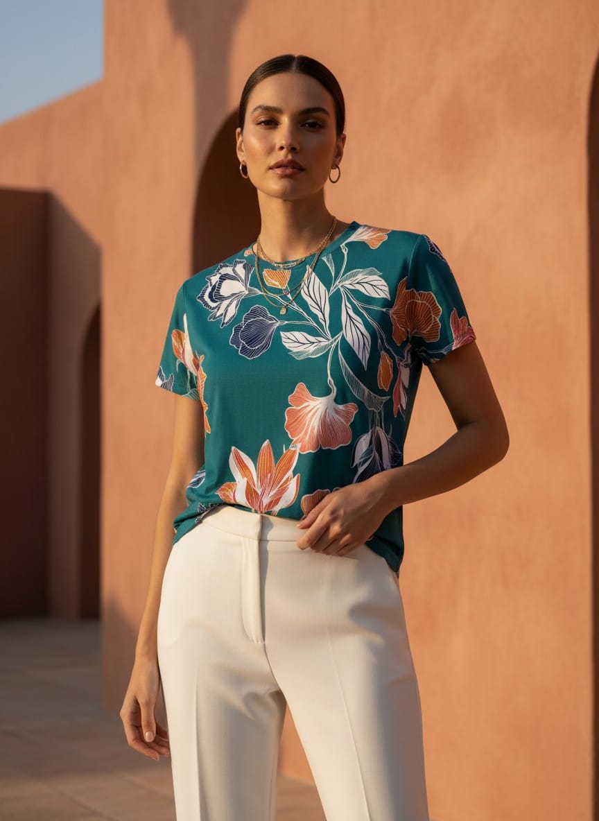 The Everyday Bloom Tee in Teal Botanica