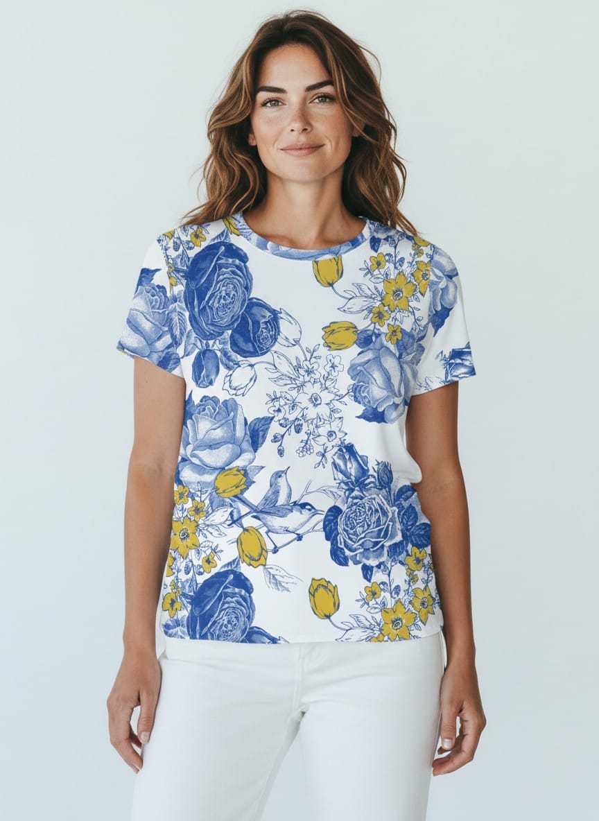 The Everyday Bloom Tee in Porcelain Bloom
