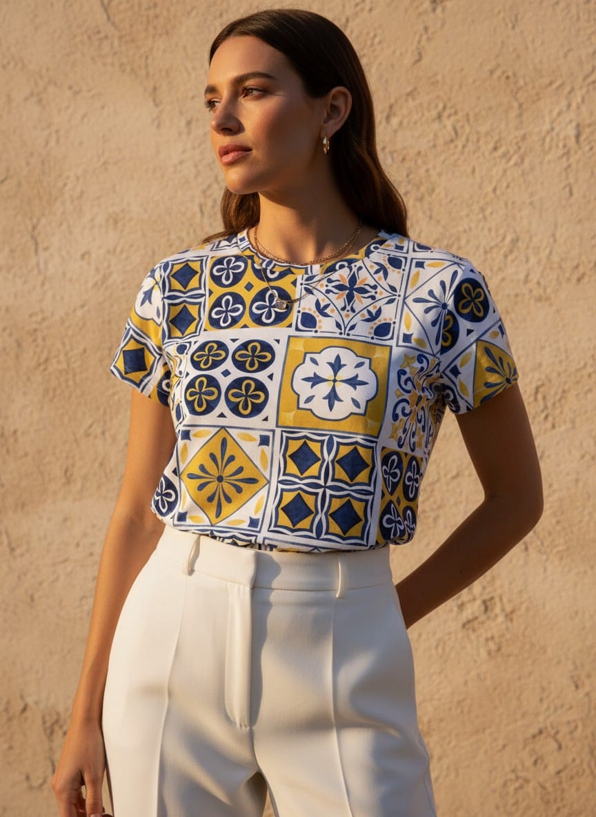 The Everyday Bloom Tee in Cobalt Mosaic