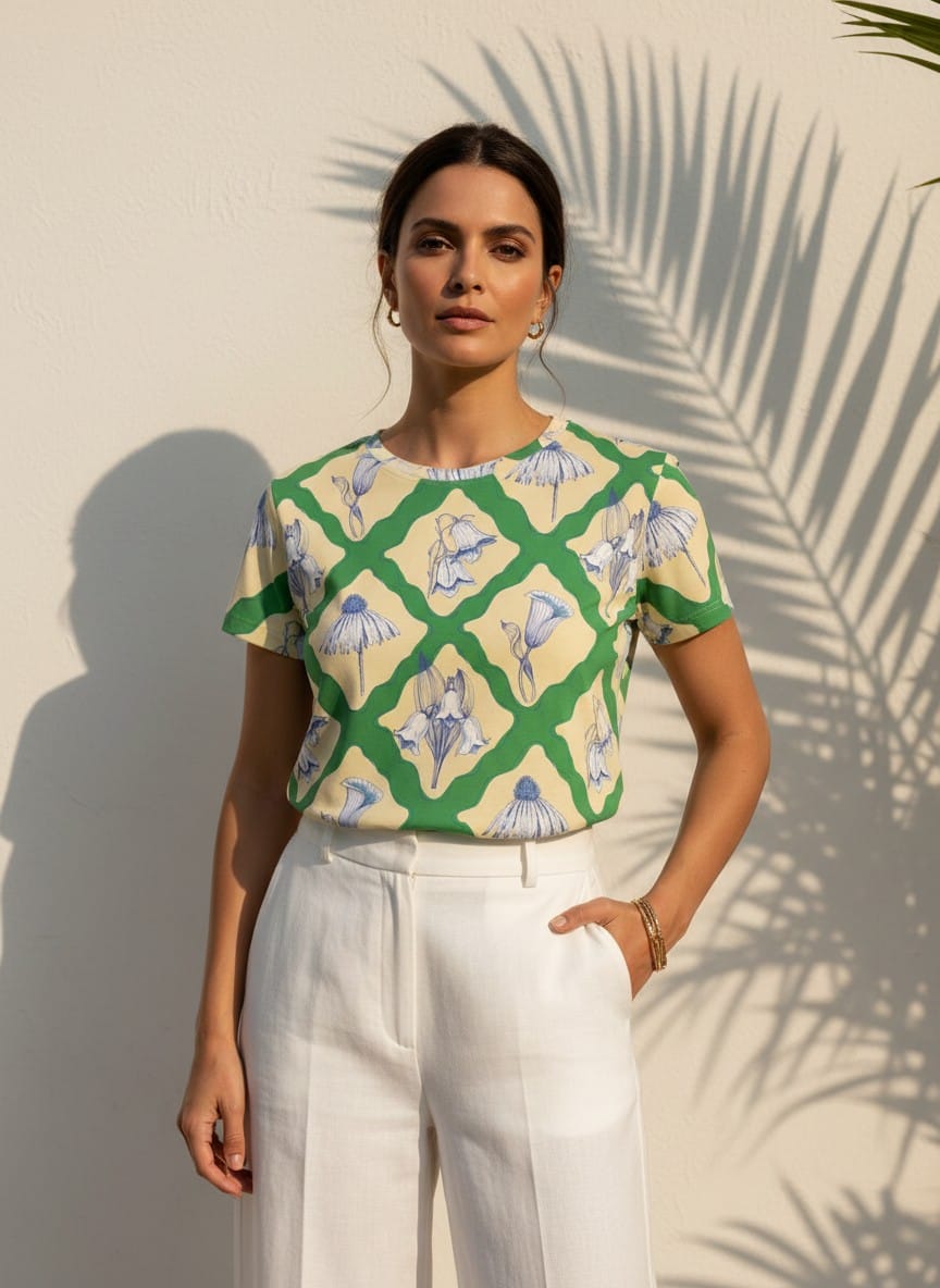 The Everyday Bloom Tee in Verdant Trellis