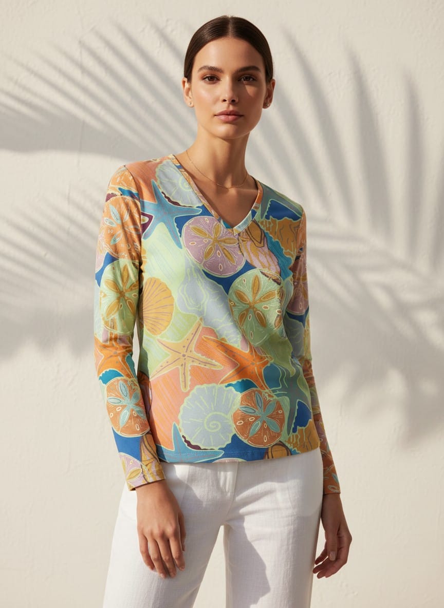 The Everyday V-Neck in Seafoam Treasures