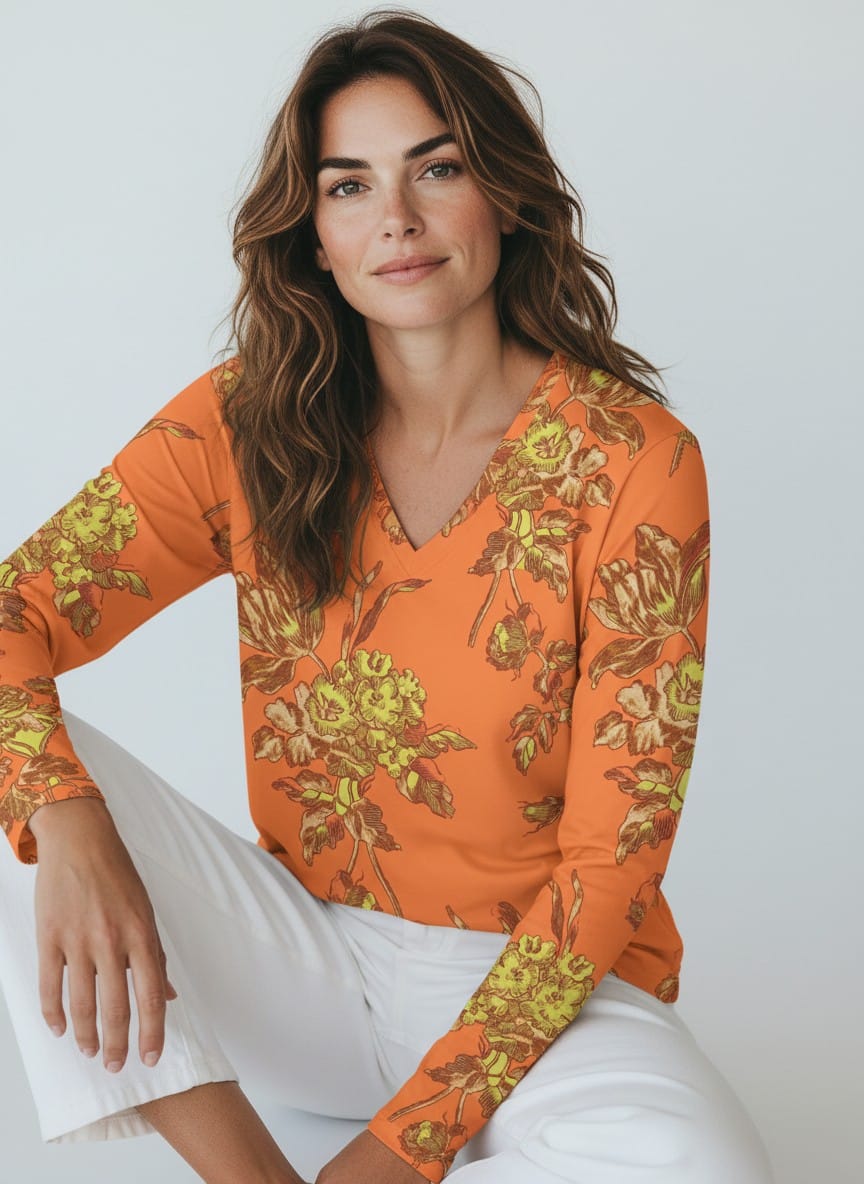 The Everyday V-Neck in Marigold Terrace