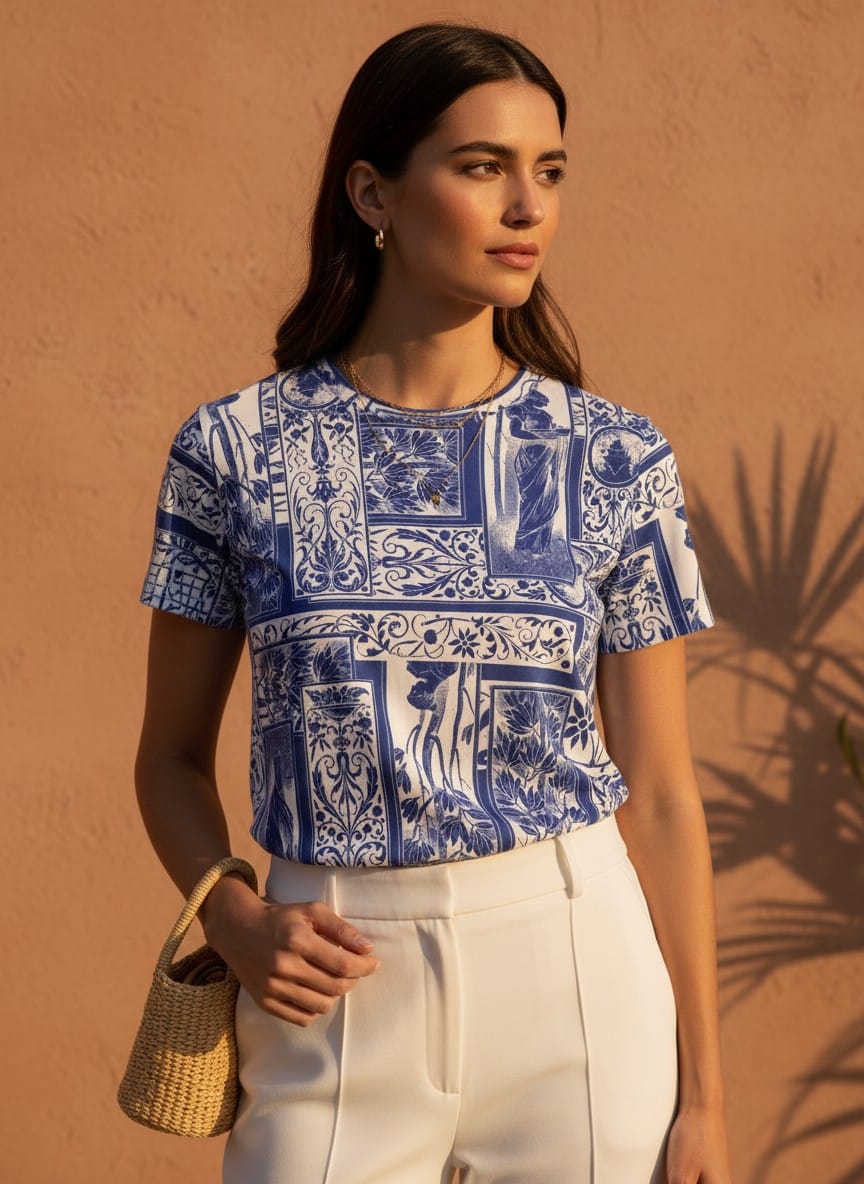The Everyday Bloom Tee in Cobalt Heirloom