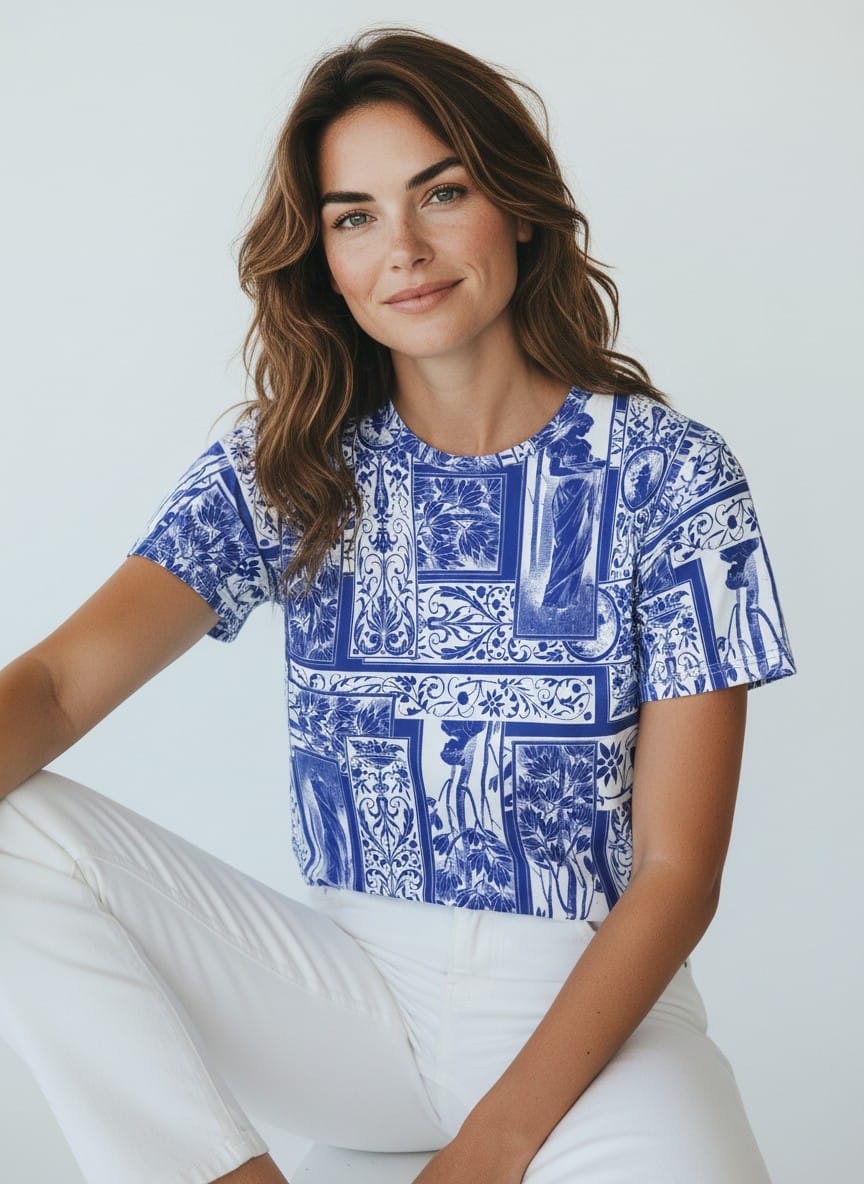 The Everyday Bloom Tee in Cobalt Heirloom