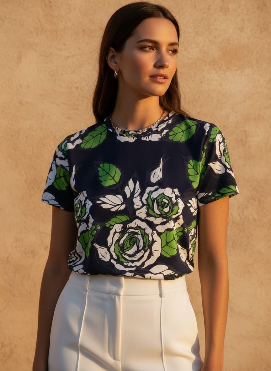 The Everyday Bloom Tee in Midnight Grove