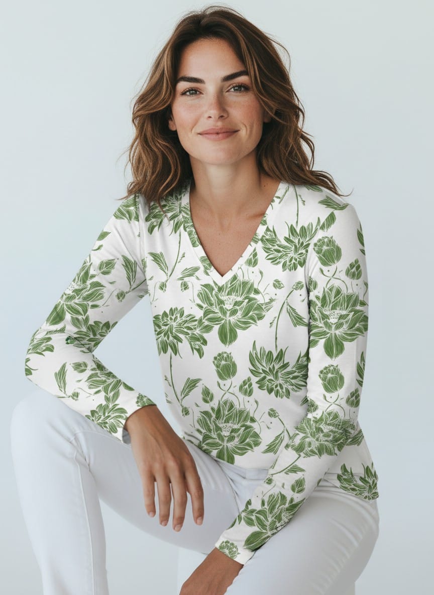 The Everyday V-Neck in Verdant Lace