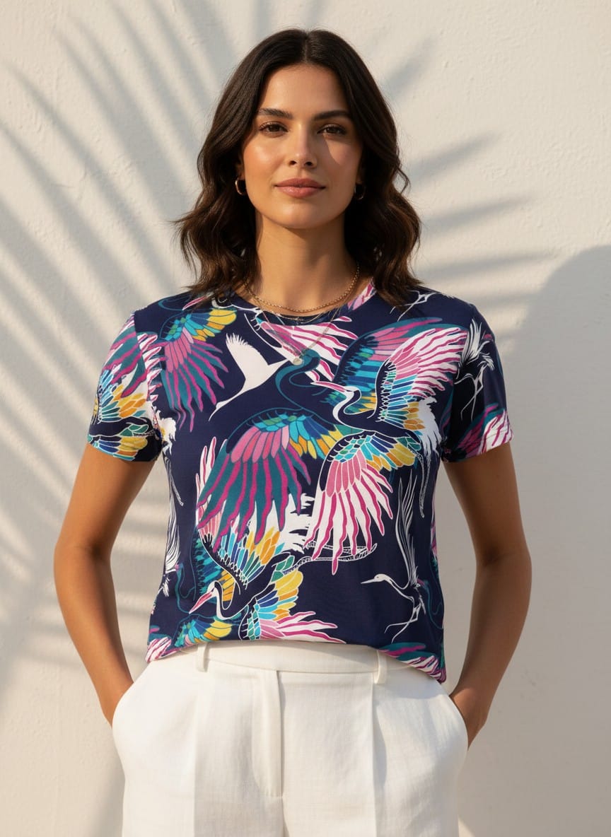 The Everyday Bloom Tee in Midnight Aviary