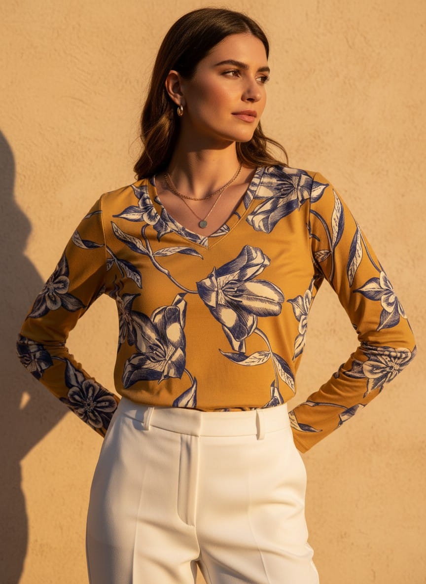 The Everyday V-Neck in Gilded Botanical
