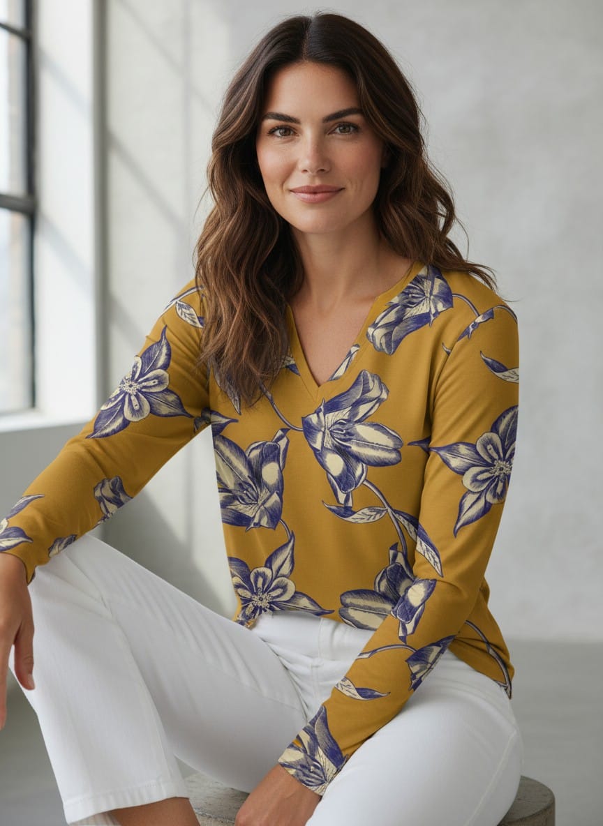 The Everyday V-Neck in Gilded Botanical