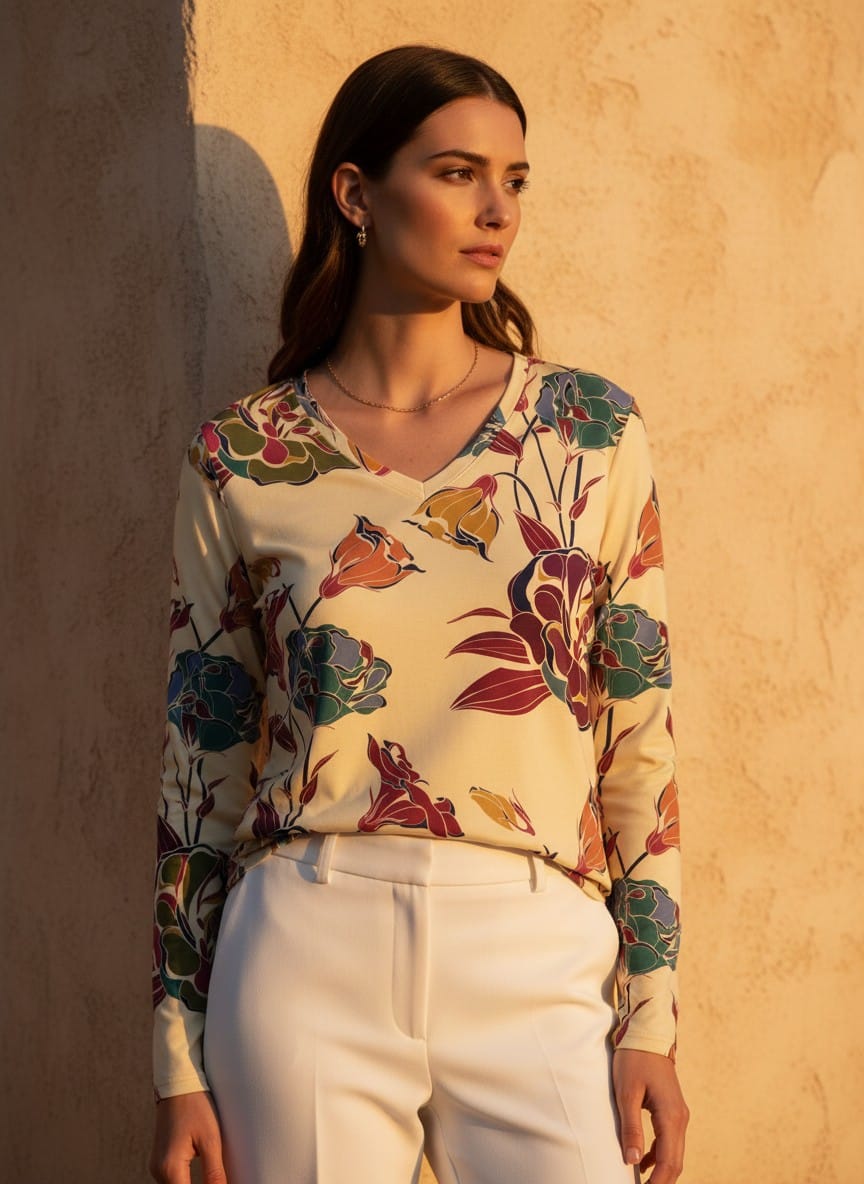 The Everyday V-Neck in Woodland Silk