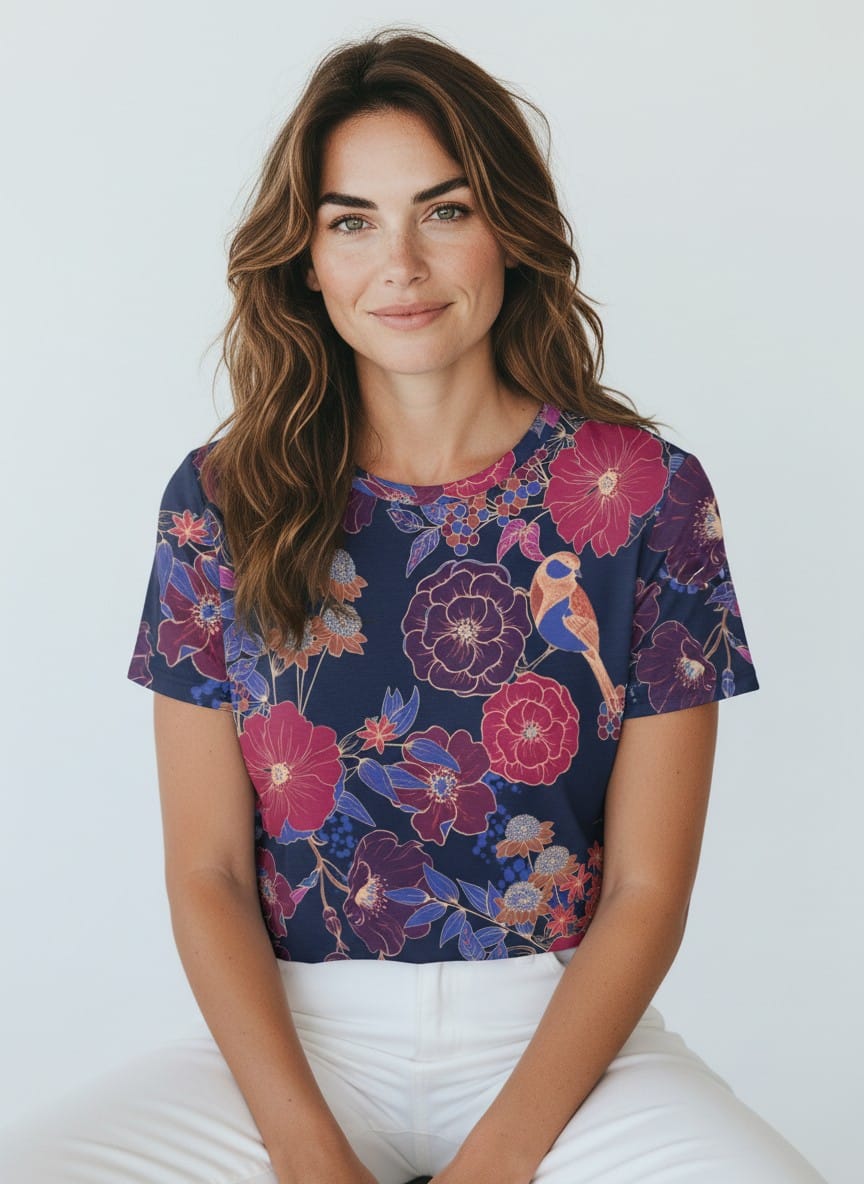 The Everyday Bloom Tee in Midnight Aviary
