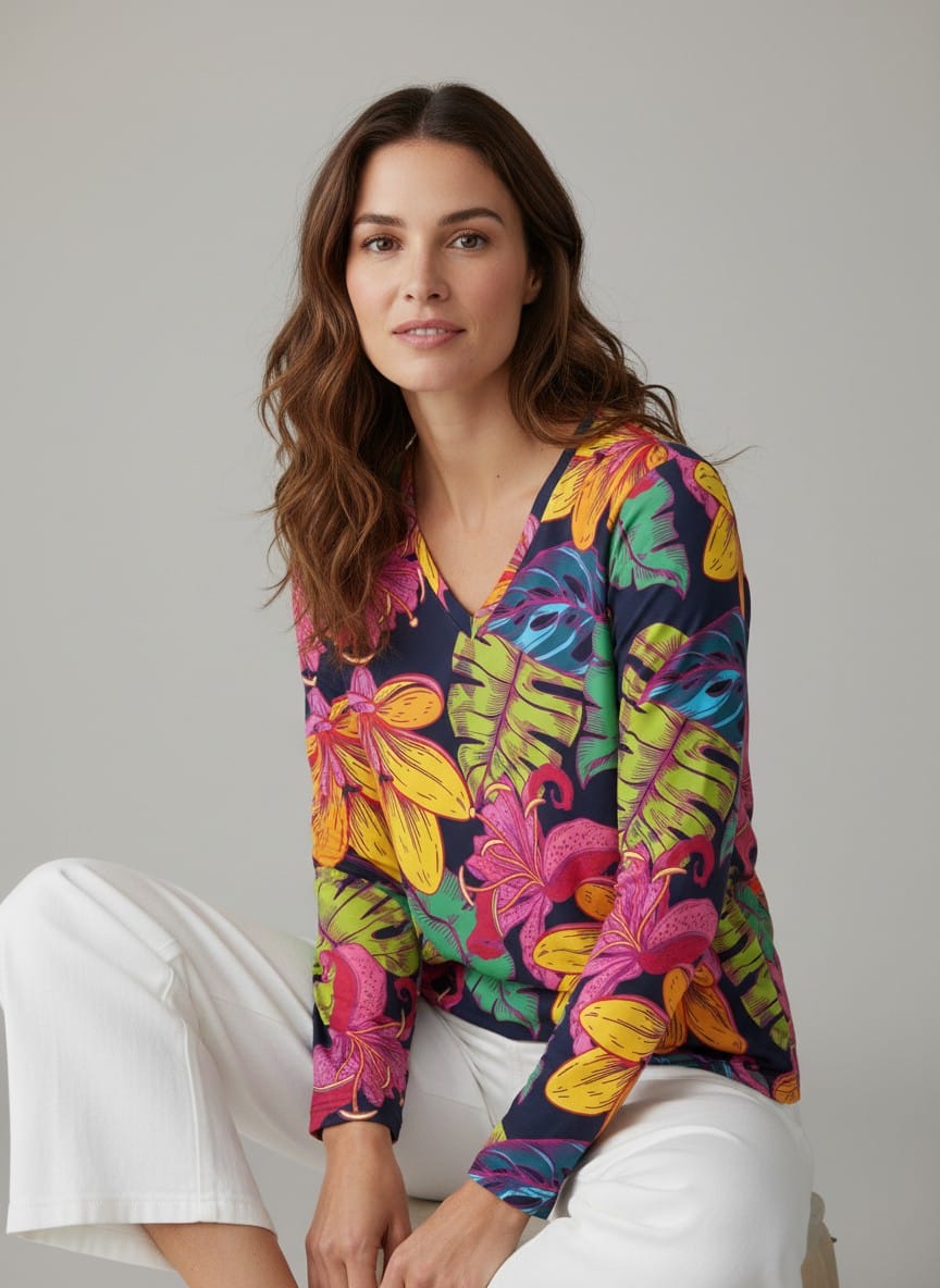 The Everyday V-Neck in Electric Tropics
