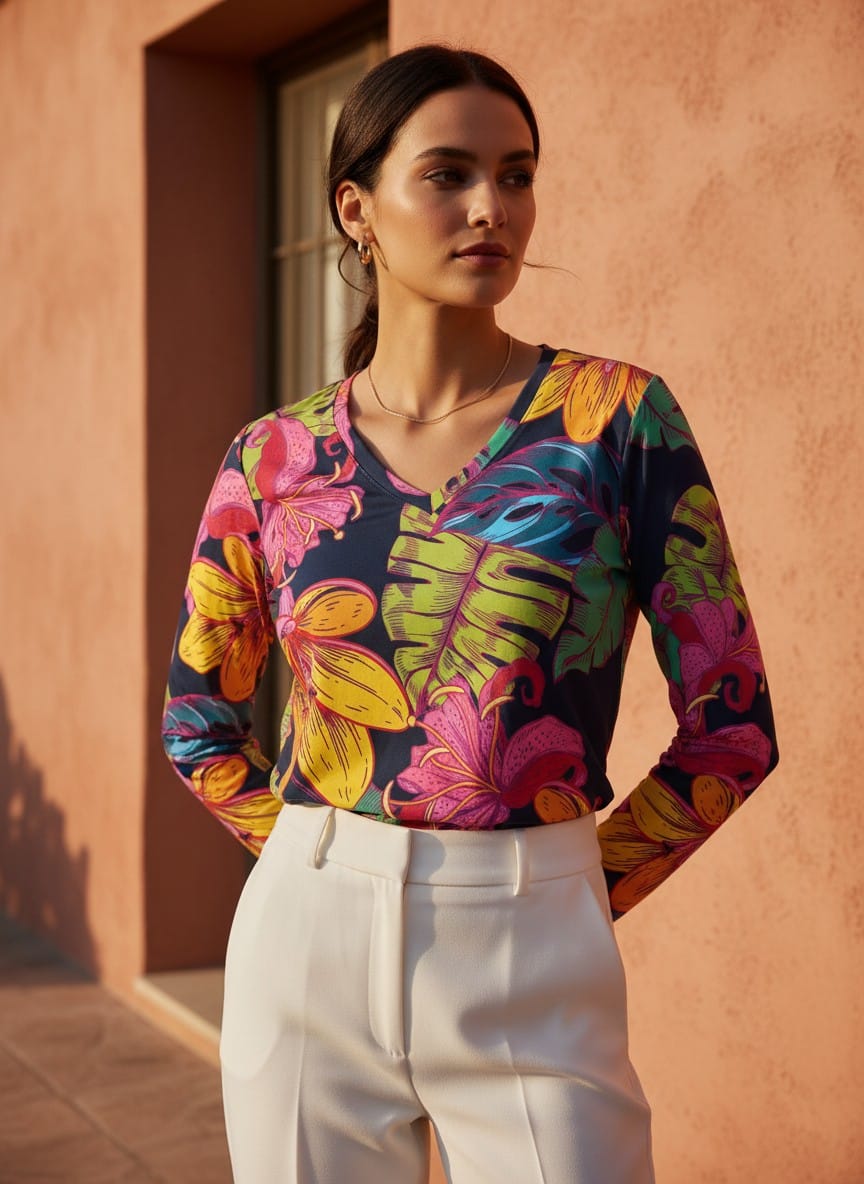 The Everyday V-Neck in Electric Tropics