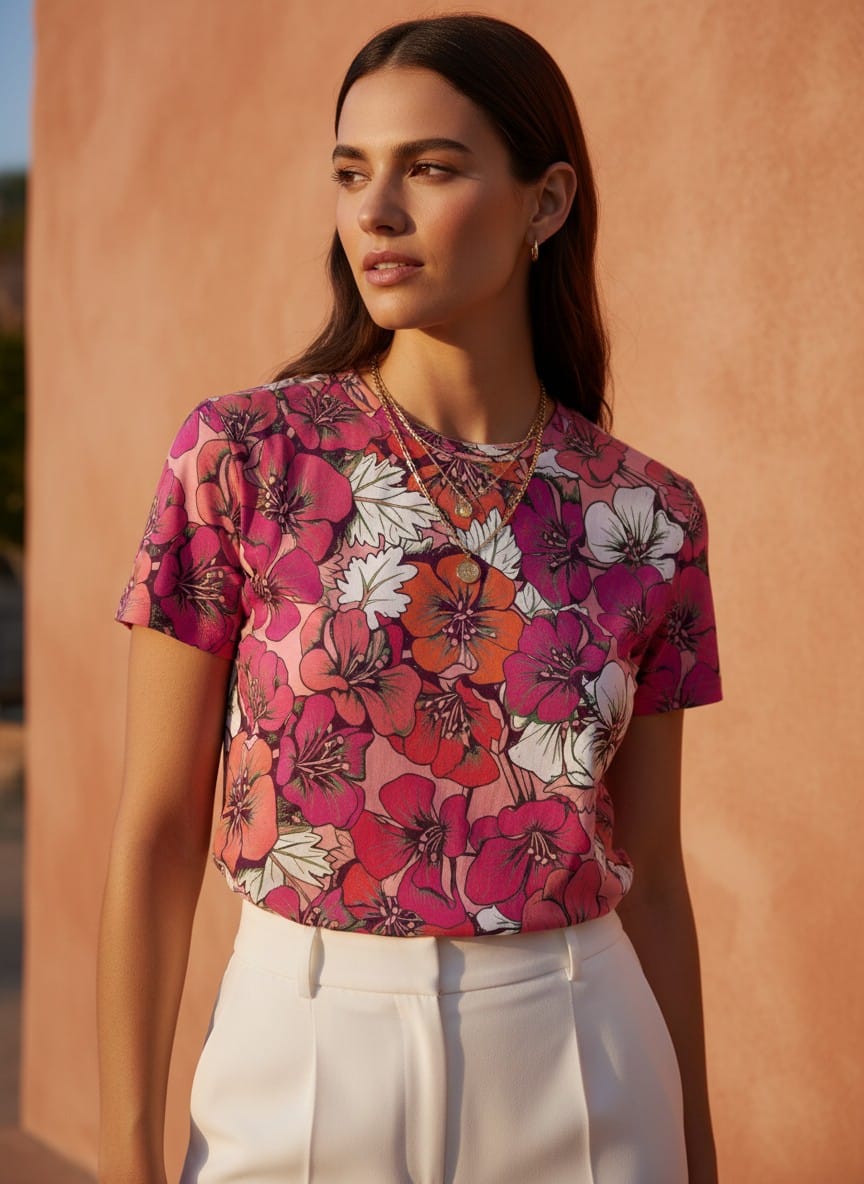 The Everyday Bloom Tee in Bougainvillea Pop