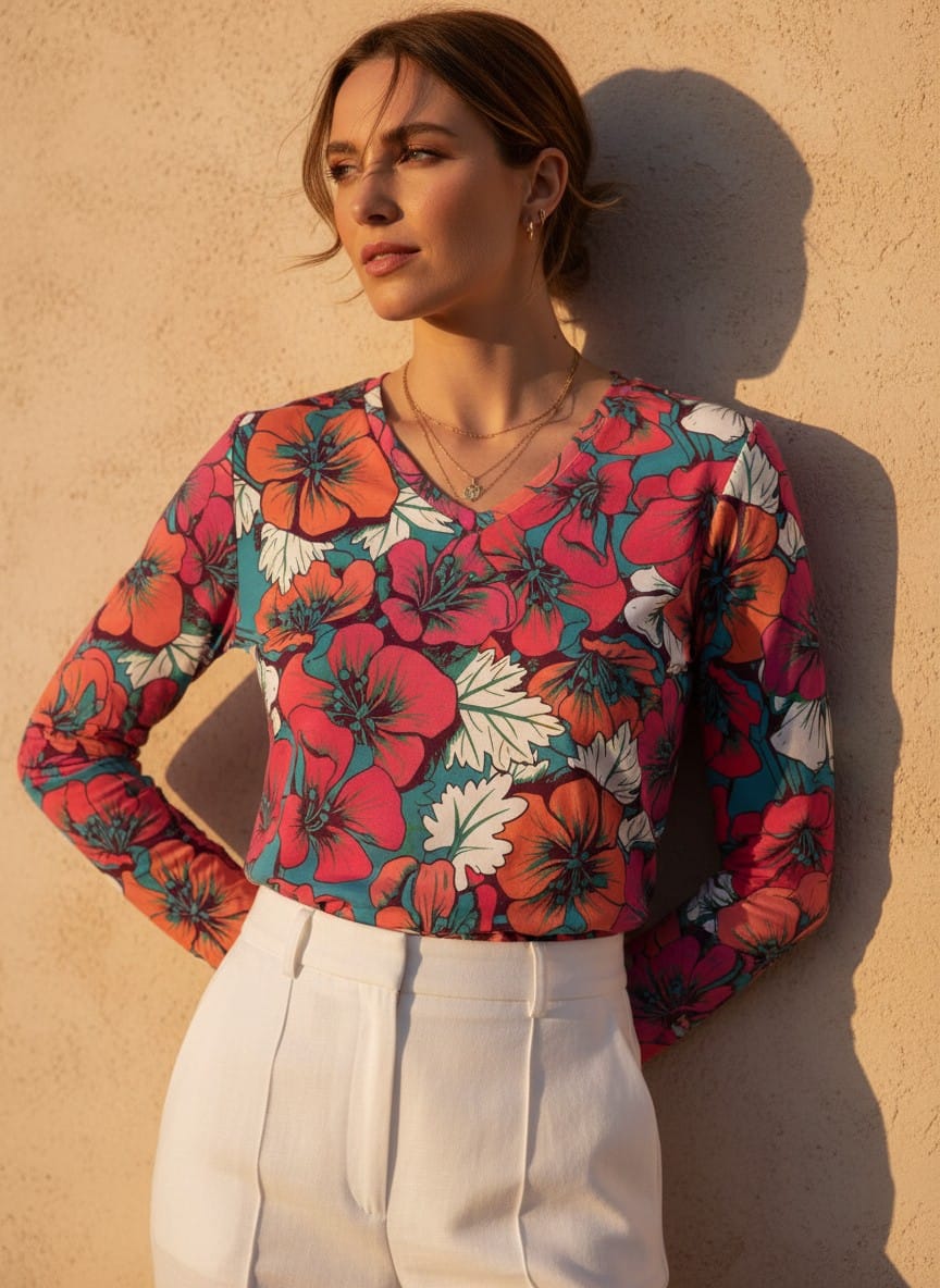 The Everyday V-Neck in Teal Fiesta