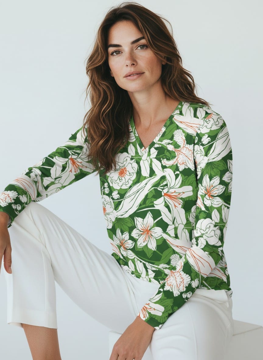 The Everyday V-Neck in Olive Etching