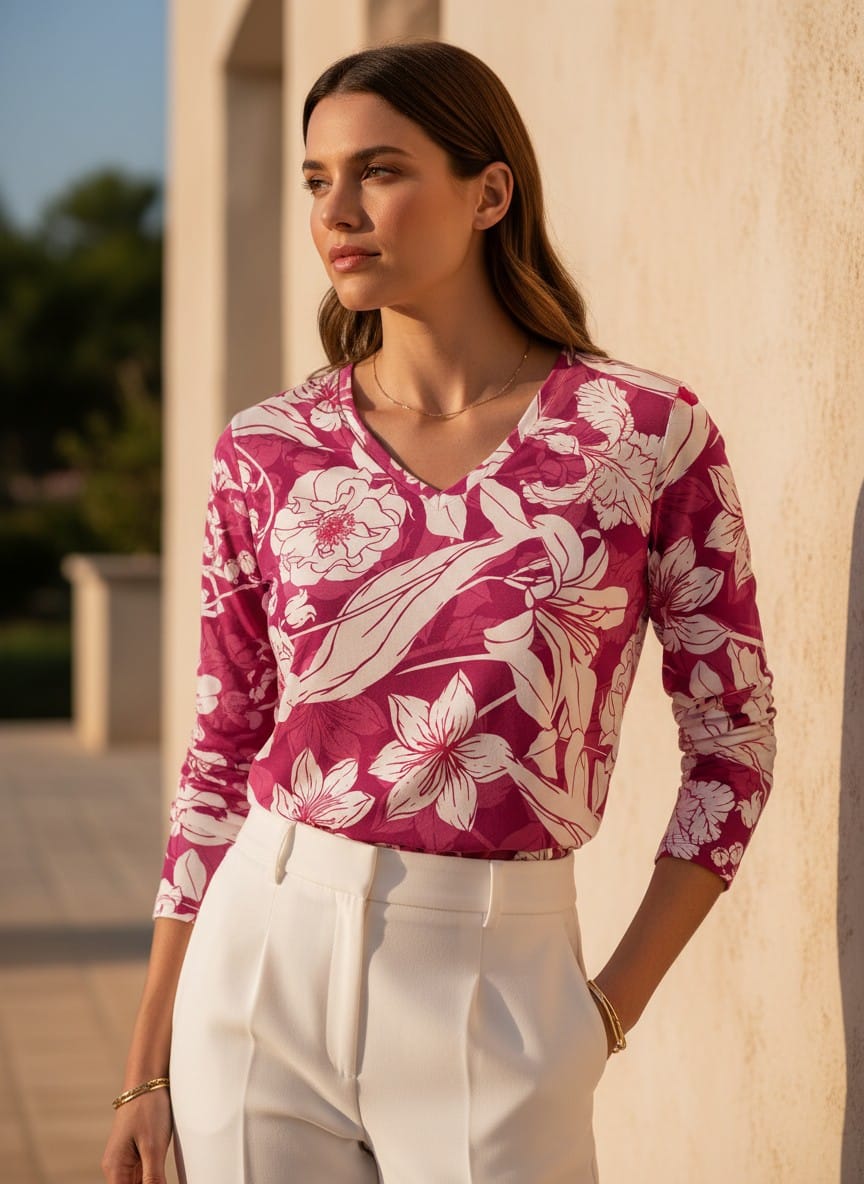 The Everyday V-Neck in Raspberry Etching