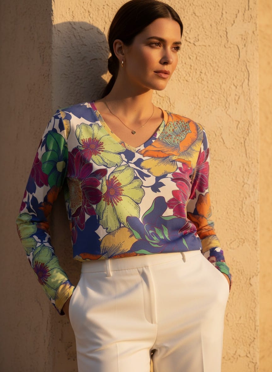 The Everyday V-Neck in Chromatic Garden