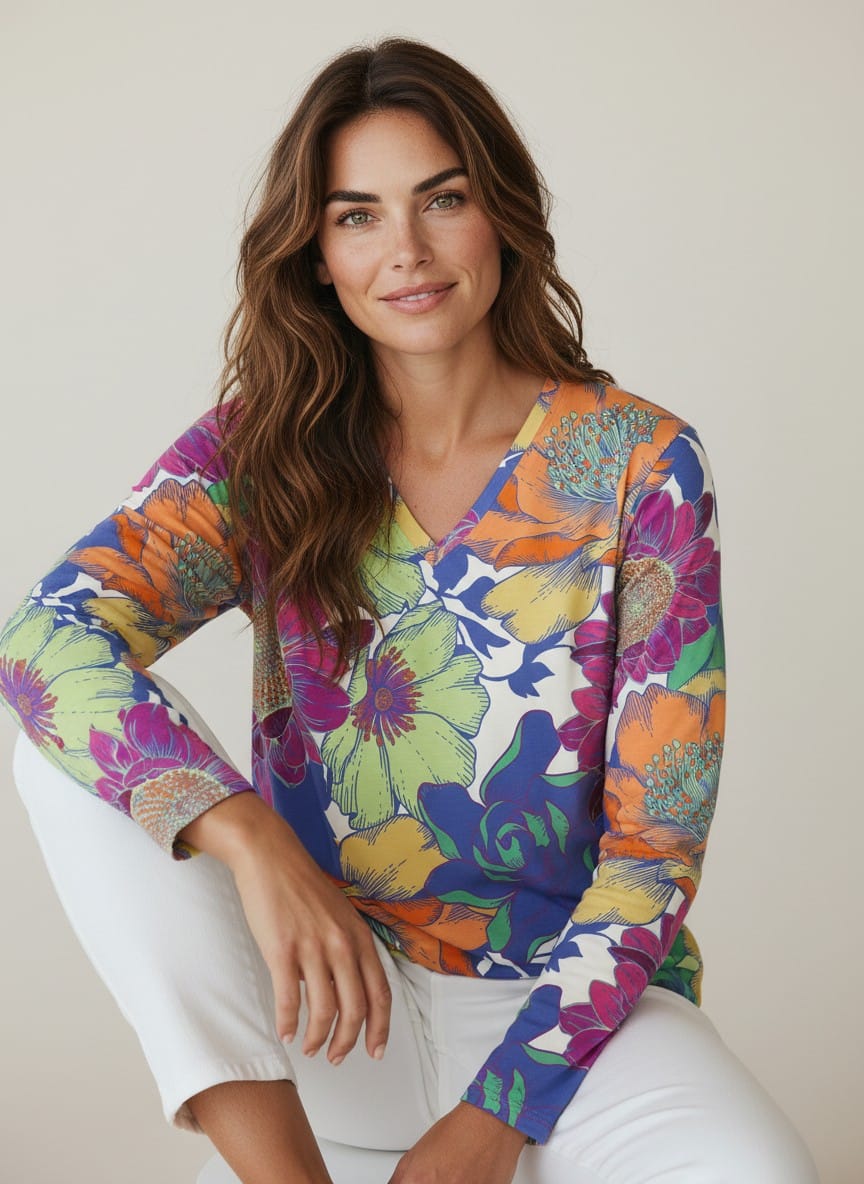 The Everyday V-Neck in Chromatic Garden