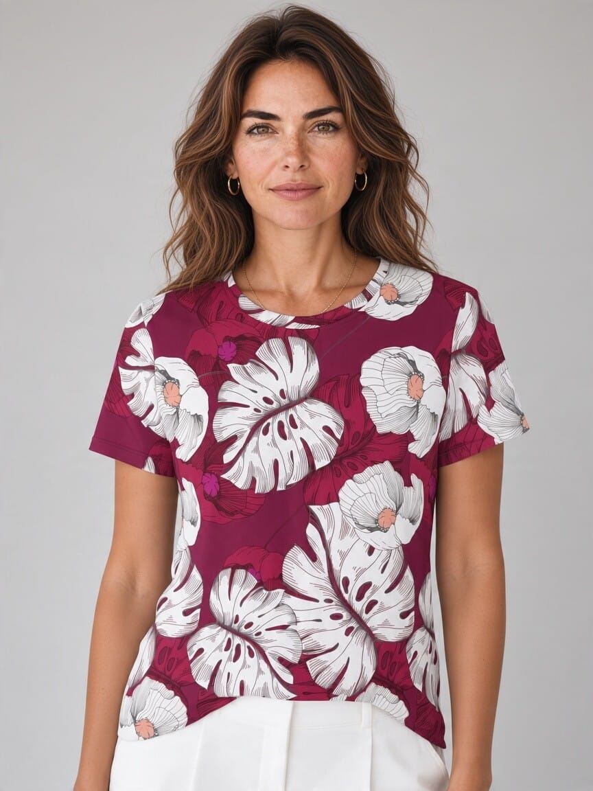 The Everyday Bloom Tee in Bordeaux Silhouette