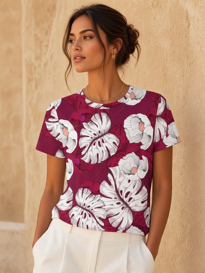 The Everyday Bloom Tee in Bordeaux Silhouette
