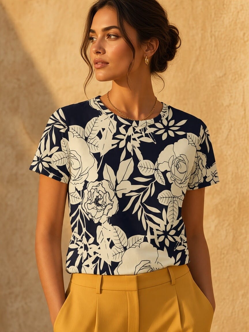 The Everyday Bloom Tee in Midnight Rosewood