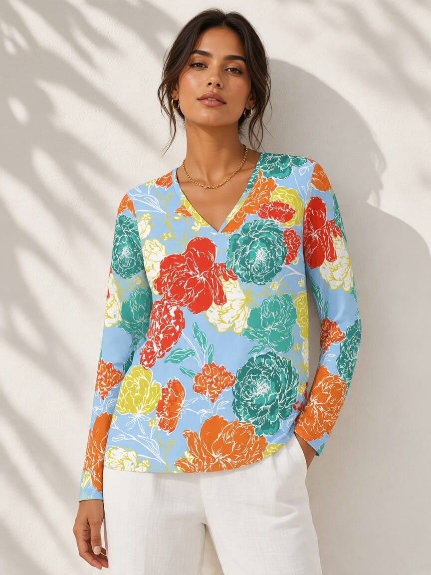 The Everyday V-Neck in Citrus Jubilee