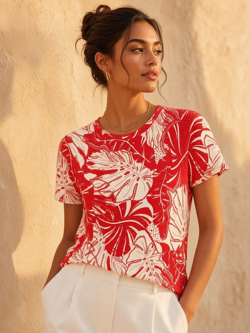 The Everyday Bloom Tee in Scarlet Cabana