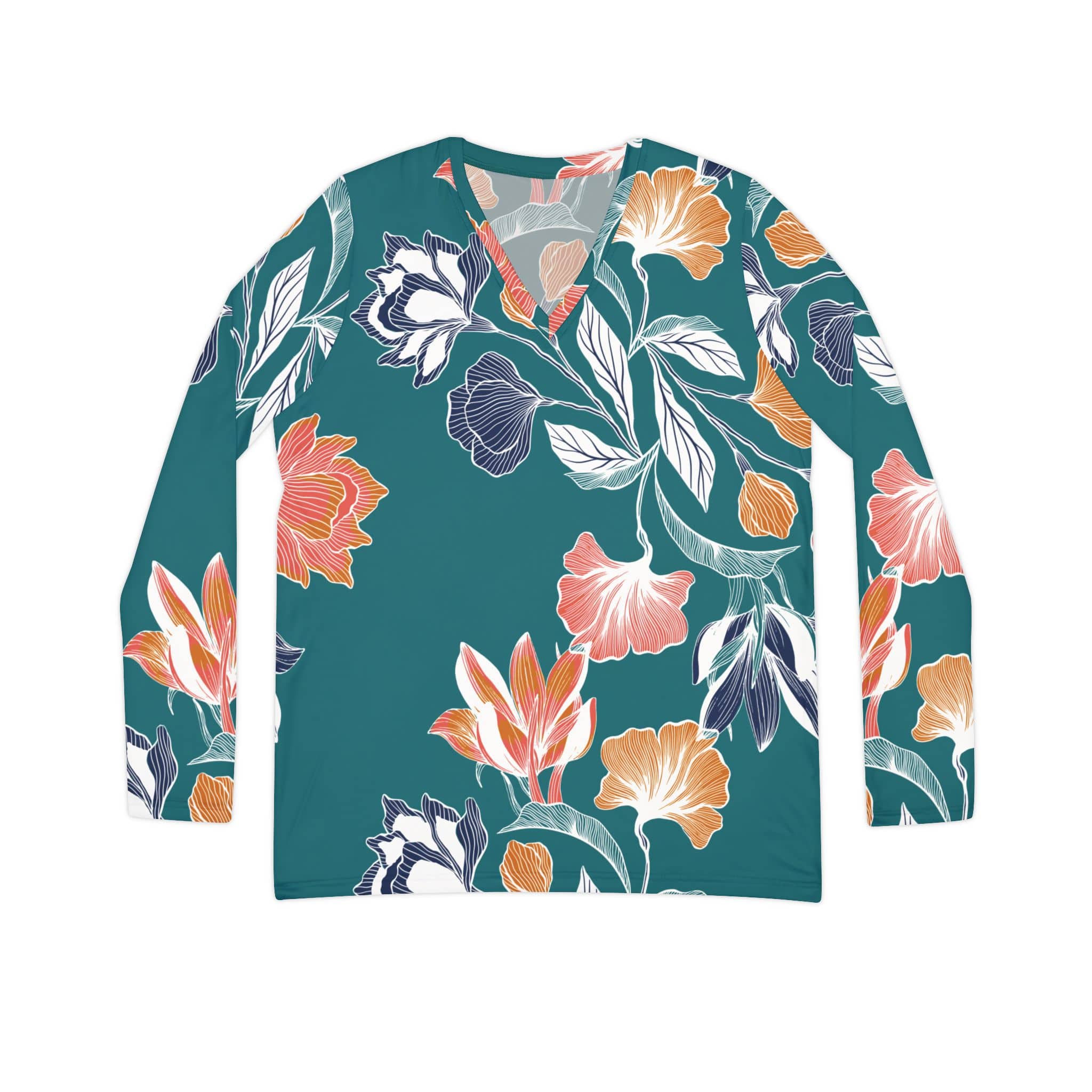The Everyday V-Neck in Teal Botanica