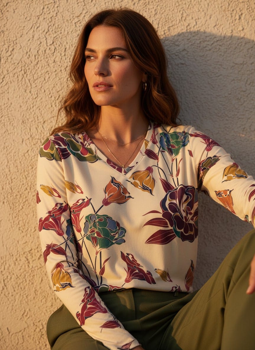 The Everyday V-Neck in Woodland Silk