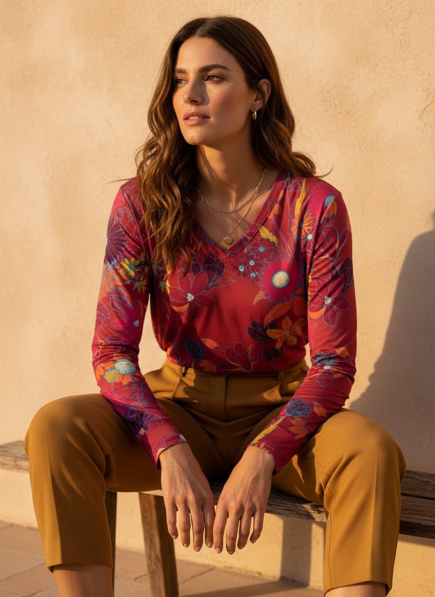 The Everyday V-Neck in Crimson Meadow