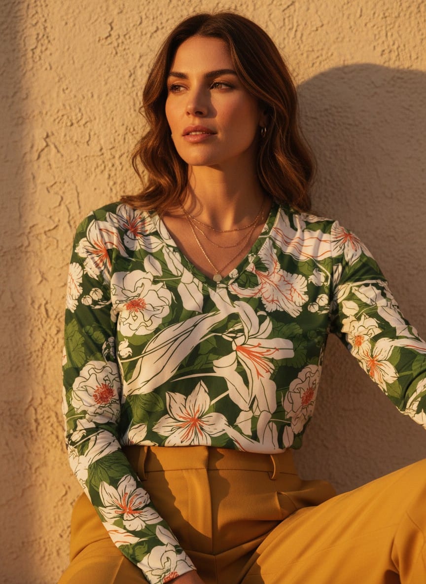 The Everyday V-Neck in Olive Etching