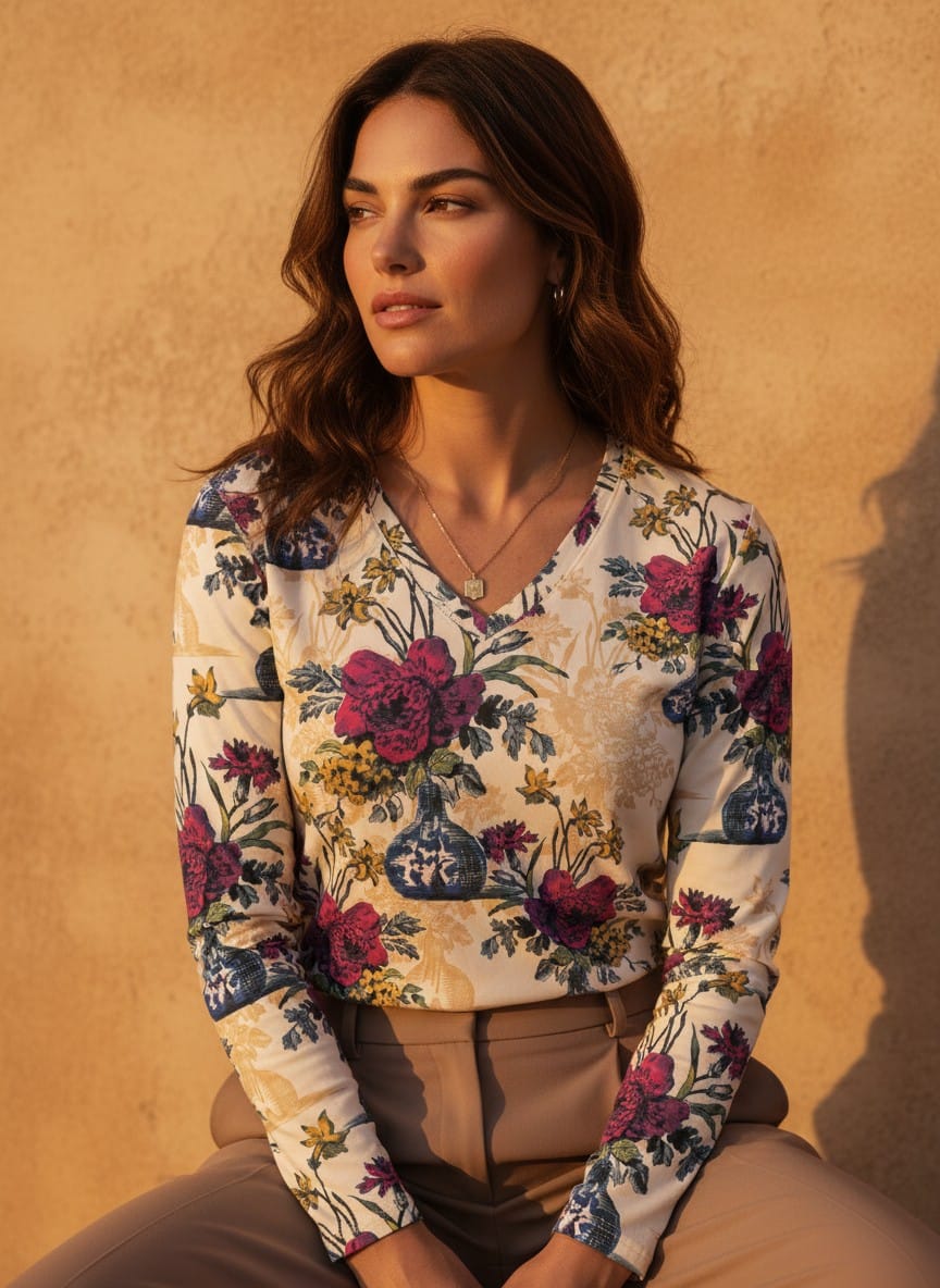 The Everyday V-Neck in Villa Bouquet