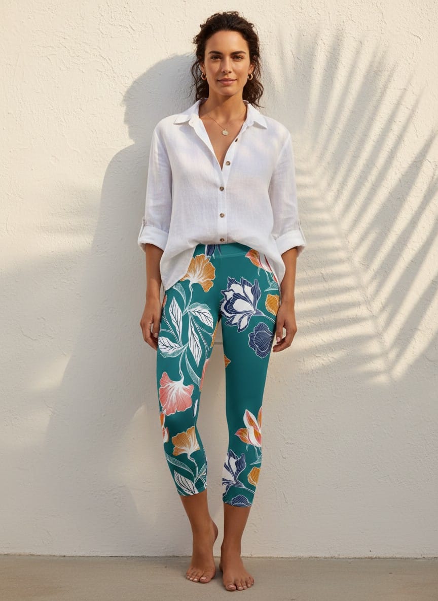 The Everyday Capri in Teal Botanica